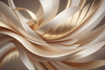 Flowing golden and white abstract shapes intertwining in smooth motion on a soft gradient background, representing elegance and fluidity