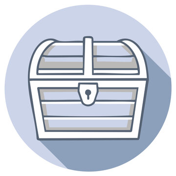 Hand drawn treasure chest icon with lock inside a circle