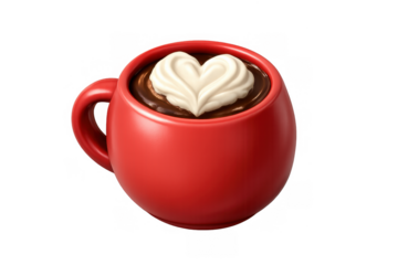 Hot chocolate delight with heart-shaped cream in red mug - perfect for winter comfort and holiday cheer