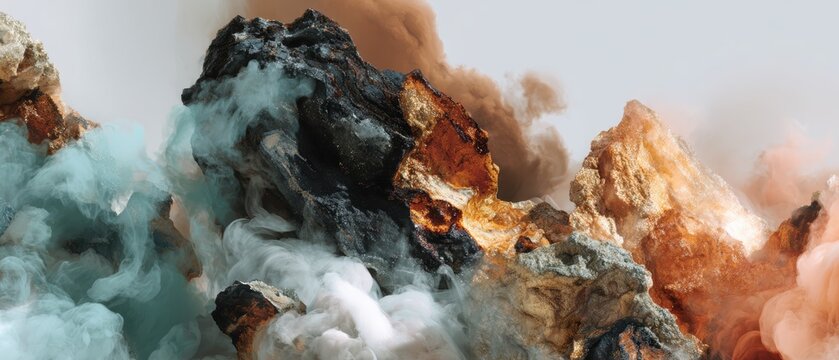 Stunning close-up of rocky peaks and ethereal clouds creates an atmosphere of mystery and wonder. - Powered by Adobe