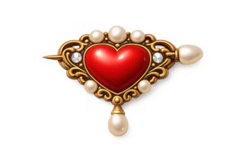 Elegant heart brooch with pearls and gold details for jewelry design and valentine’s day gift