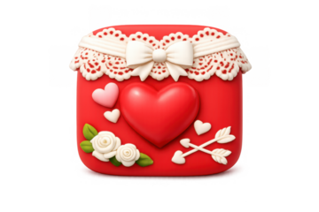 Vintage valentine icon with hearts, lace, and roses for romantic design