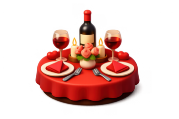 Romantic dinner setting with wine and roses for valentine's day celebration