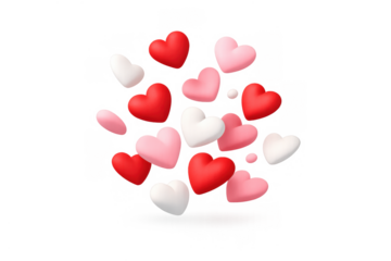 Festive celebration composition with floating hearts and confetti for romantic designs