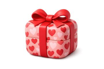 Romantic gift box with heart pattern and red ribbon for valentine's day and special celebrations