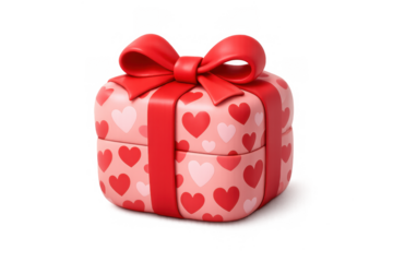 Romantic gift box with heart pattern and red ribbon for valentine's day and special celebrations