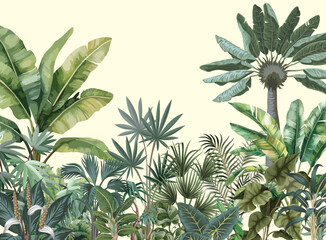 Tropical Banana Leaf Leaves Wallpaper Wall Mural Home Decor, Palm Trees Tropical Wallpaper , Jungle Landscape Mural Decor, Peel Stick and One Piece. © Sharif