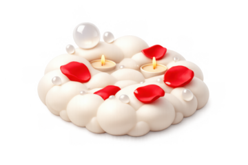 Romantic bubble bath with rose petals and candles for relaxation or spa decor