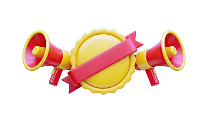 Megaphones and Badge with Ribbon