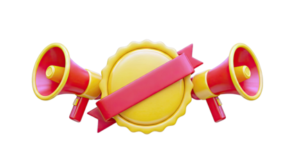 Megaphones and Badge with Ribbon