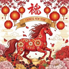Celebrating the chinese new year with a decorated horse