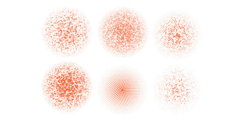 Abstract red concentric ripple circles set. Sonar or sound wave rings collection. vector