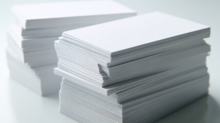 Stack of modern business cards on a clean surface, showcasing professional branding and corporate identity template for marketing, design, and office presentation