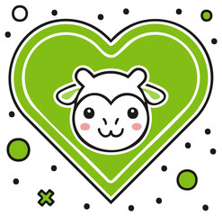 Adorable Sheep Face in a Green Heart Outline Cute Cartoon Vector Illustration