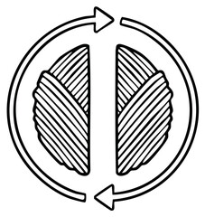 Circular arrows symbolize process and two parallel segments representing data or information.
