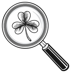 Shamrock under magnifying glass icon. Irish symbol for St. Patrick's Day vector illustration.