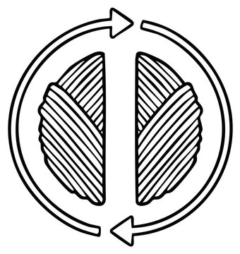 Circular arrows symbolize process and two parallel segments representing data or information.
