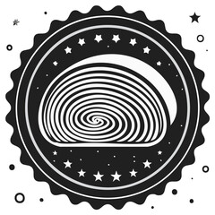 Circular Emblem with Swirling Hypnotic Pattern and Stars