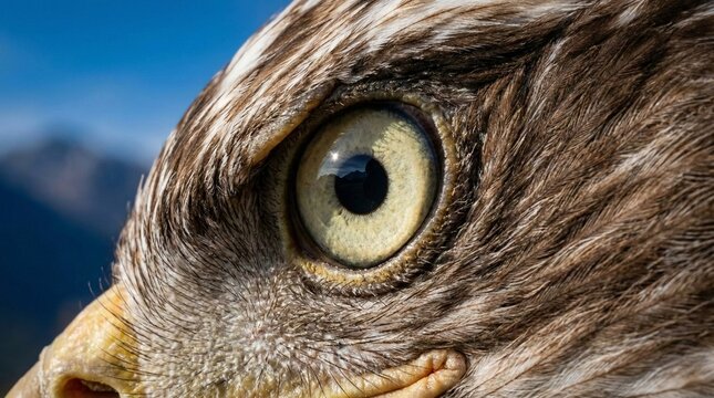 Macro Close-Up of Bald Eagle Eye with Detailed Feathers and Texture