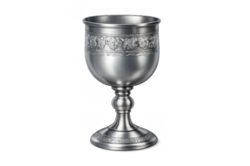 Elegant silver goblet on gray background for decoration or dining themes