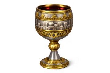 Ornate wine goblet with elaborate gold detailing for festive celebrations and elegant decor