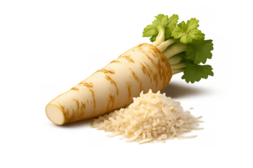 Horseradish root icon with grated texture for culinary design and food illustrations