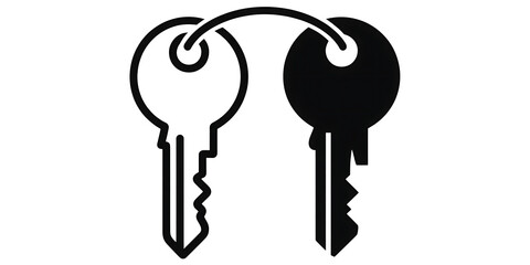 Simple black and white icon of two keys linked together