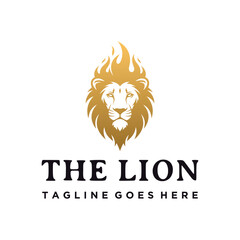 Majestic Golden lion head with modern fire flame mane for embodying strength power courage logo design © Coornel Design