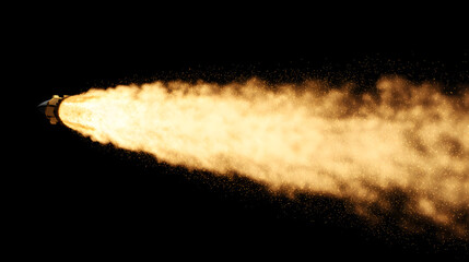 thrust. Dramatic night scene of a rocket launch, illuminated by glowing exhaust against a starry sky. STEM education sheets, lab safety posters, designed for biotech research communications.
