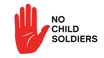Obraz premium Red hand symbol with No Child Soldiers text stop violence against children human rights concept isolated on white
