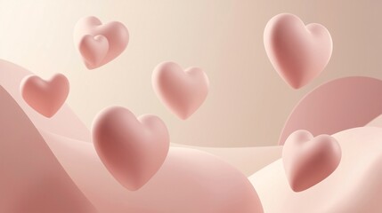 Soft Floating Pink Hearts on Pastel Background, Minimal Romantic Love Concept with Smooth 3D Shapes, Elegant Valentine Day, Wedding, Anniversary, Emotion and Modern Abstract Stock Image