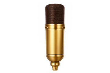 Vintage gold microphone for broadcasting, recording sound, live performance, music, podcasting, voice over and audio production on transparent background
