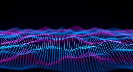 Soundwave Visualization: A mesmerizing display of sound wave patterns, featuring intricate lines and curves in a vibrant blend of blue and purple hues, evoking the essence of sound frequencies.