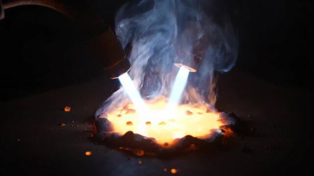 Intense Fire Burning with Sparks and Flames in Dark Environment Footage