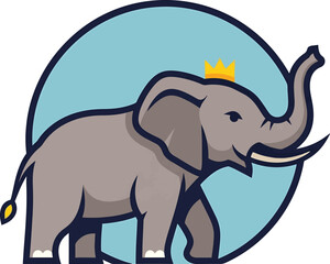 Fototapeta premium Cartoon Elephant with a Golden Crown - A Majestic Animal Illustration.