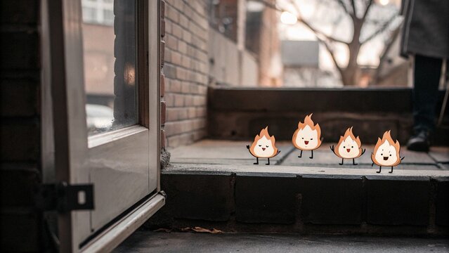 fireplace with burning logs - Powered by Adobe