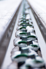 Funicular railway track covered in ice and snow