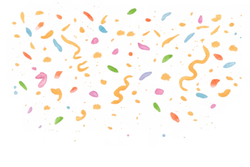 Colorful celebration confetti and streamers falling on transparent background festive party decoration elements