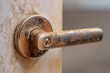 Dirty door handle, hygiene risk concept 