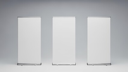 Three Blank Banners Stand Neatly Showcased in Minimalist Style