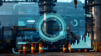 Industrial factory with digital data overlay - Powered by Adobe