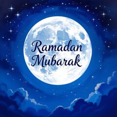 White Moon & Stars &ndash; Ramadan Mubarak (Oil Painting)