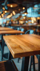 Wooden Table in Cozy Modern Restaurant