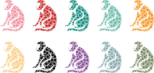 Colorful monkey silhouettes composed of circles, Monkey animal dot style silhouette set © jakircreativedesign