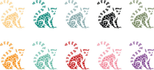 Lemur silhouettes made from circles, Primate animal silhouettes dot pattern style © jakircreativedesign