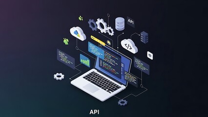 Naklejka premium Digitaltechnologyconceptwithapiintegrationandcloudcomputing