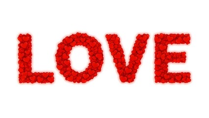 Evergreen valentine love concept with red text on white background