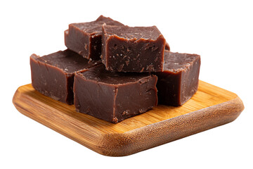 dessert fudge squares on chopping board isolated on transparent background