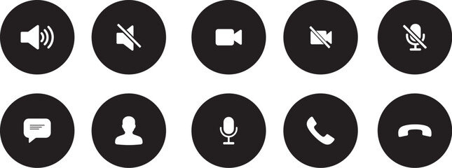 A collection of essential communication and multimedia control icons for modern interfaces