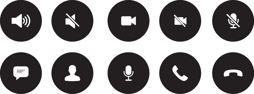 A collection of essential communication and multimedia control icons for modern interfaces